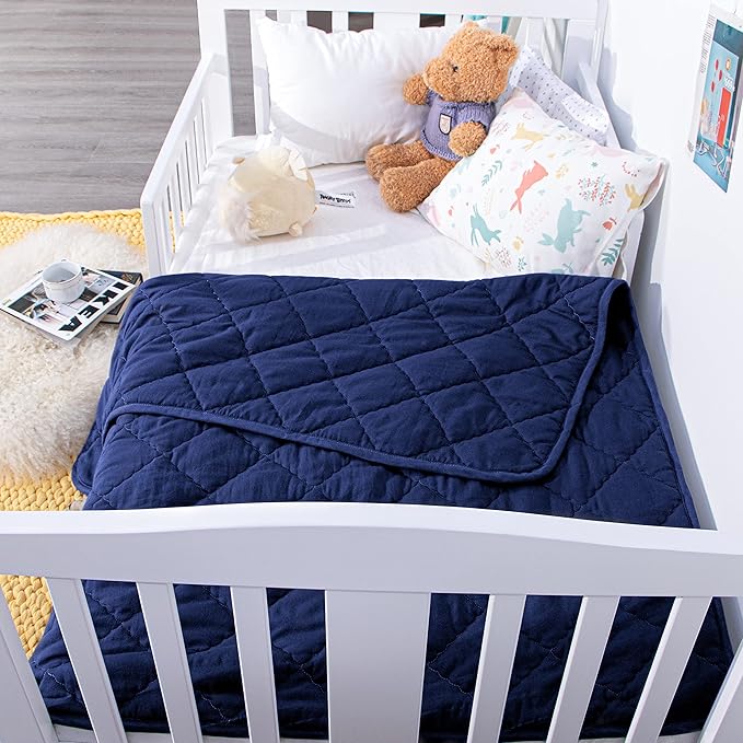 NTBAY Down Alternative Oversized Toddler Comforter, Super Soft and Warm Solid Color Baby Crib Quilted Blanket, 43x60 inches, Navy Blue