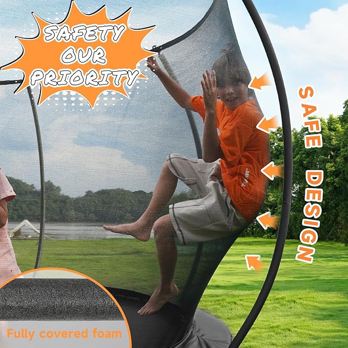 10FT 12FT 14FT 15FT 16FT Outdoor Trampoline with Enclosure Net, Heavy Duty Yard Trampolines, ASTM Approval Recreational Trampolines for Kids and Adults