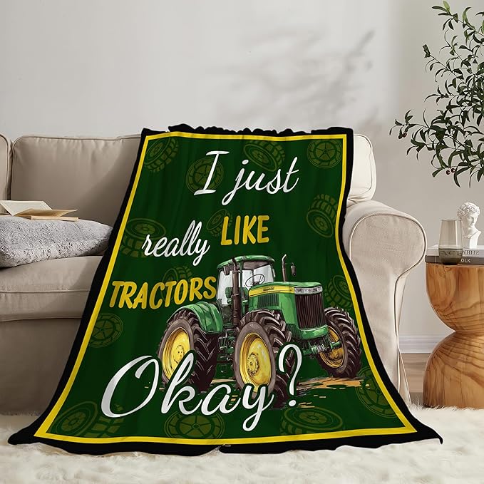 Tractor Blanket Farm Green Tractor Throw Blanket Gifts for Women Girls Men Boys Kids Adults Super Soft Cozy Plush Fluffy Fuzzy Fleece Blanket Decor 40''X50''