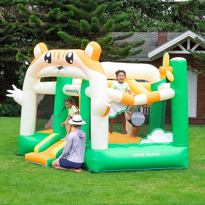 Inflatable Bounce House for Kids with Blower, Bouncy Jumping Castle with Slide, Large Bounce Area Cute Theme Thick and Durable for Outdoor Indoor Play