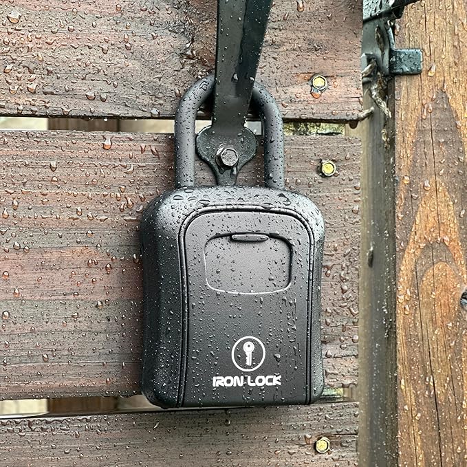Iron Lock® Portable Key Lock Box and Wall Mounted with Removable Shackle Indoor Outdoor Waterproof 4 Digit Combination with Resettable Code with A B Switch Key Lockbox for Outside (Medium, Black)