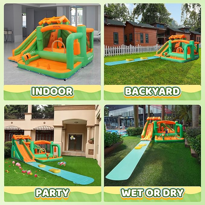 Bounce House Inflatable Waterslide Kids Bouncy Catle Dual Slides Water Park with Slip and Slide for Wet and Dry