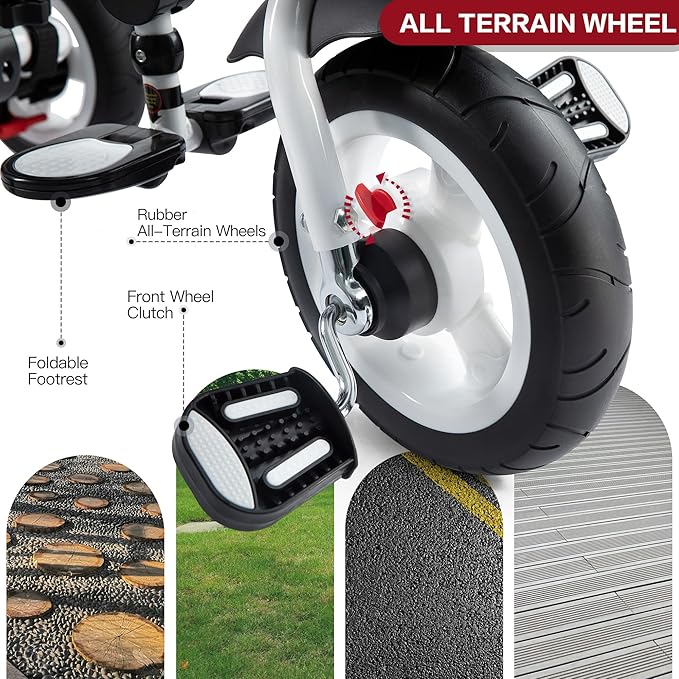 JMMD Baby Tricycle, 7-in-1 Folding Kids Trike with Adjustable Parent Handle, Safety Harness & Wheel Brakes, Removable Canopy, Storage, Stroller Bike Gift for Toddlers 18 Months - 5 Years(Red)