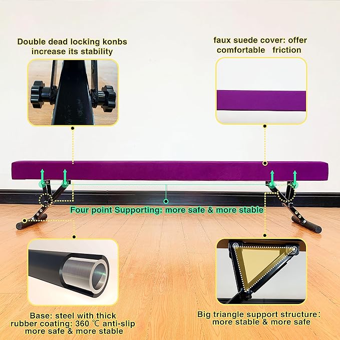 Adjustable Balance Beam 8 ft Gymnastic Beam Adjustable Height for Kids and Teenage of All Gymnastic Levels, Gymnastic Training Beam Gymnastic Equipment for Athlete Home and Gym Club Use