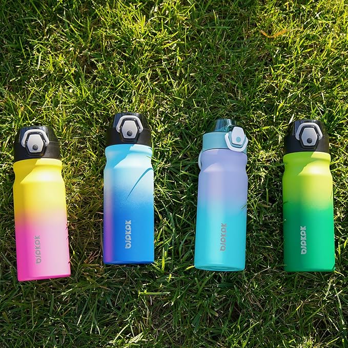 BJPKPK 18oz Insulated Water Bottle With Straw Stainless Steel Double Wall Water Bottles BPA Free Leak Proof Thermo With Lockable Flip Lid And Soft Silicone Spout,Red