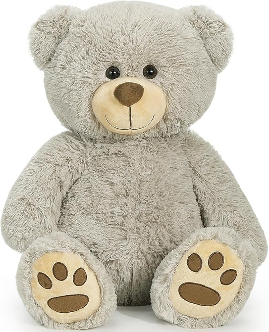 LotFancy Teddy Bear Stuffed Animal, 20 inch Gray Stuffed Bear Plush Toy, with Cute Footprints, Gift for Kids Baby Toddlers on Baby Shower, Birthday, Christmas, Easter Decoration