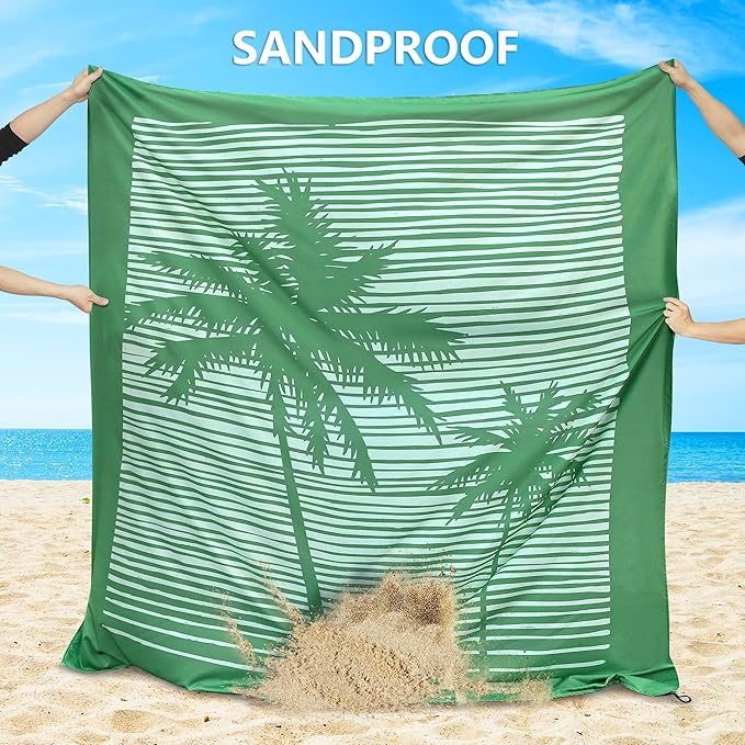 Beach Blanket Waterproof Sandproof Beach Mat 79" X 83"/10'x9'for 2-8 Adults Quick Drying Outdoor Picnic Mat Beach Accessories for Travel, Camping, Hiking