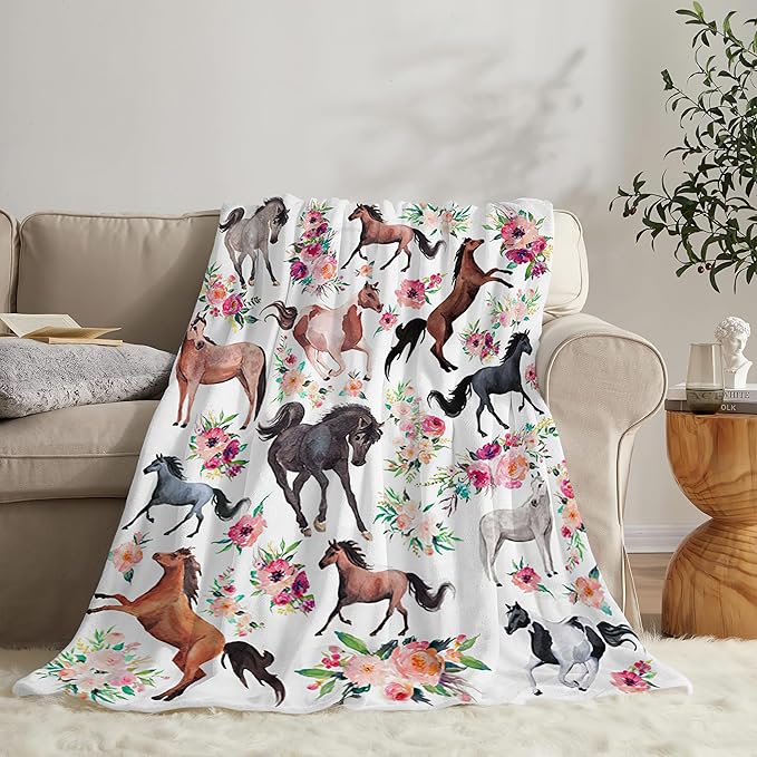 Horse Blanket Horse Throw Blanket Gifts for Girls Women Kids Boys Adults Man Super Soft Cozy Plush Fluffy Fuzzy Fleece Blanket Decor 40''X50''