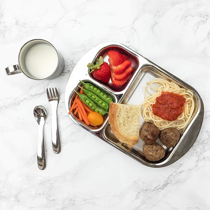 Children's Stainless Steel Divided Plates | Education Series | Premium 304 (18/8) | Set of 2 | Ideal for Montessori Babies, Toddlers & Kids