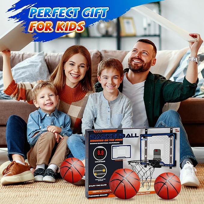 HopeRock Indoor Basketball Hoop Toys for Kids, Adjustable Height Basketball Hoop Over The Door, Mini Hoops with Scoreboard, Basketball Toys Christmas Birthday Gifts for Boys Age 4 5 6 7 8 9 10 11 12+