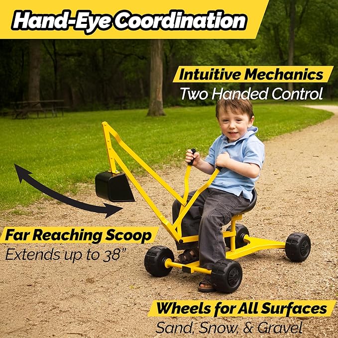 WonkaWoo Ride On Excavator Toy Sand Digger Crane with 4 Wheels for Outdoor Playground and Sandbox