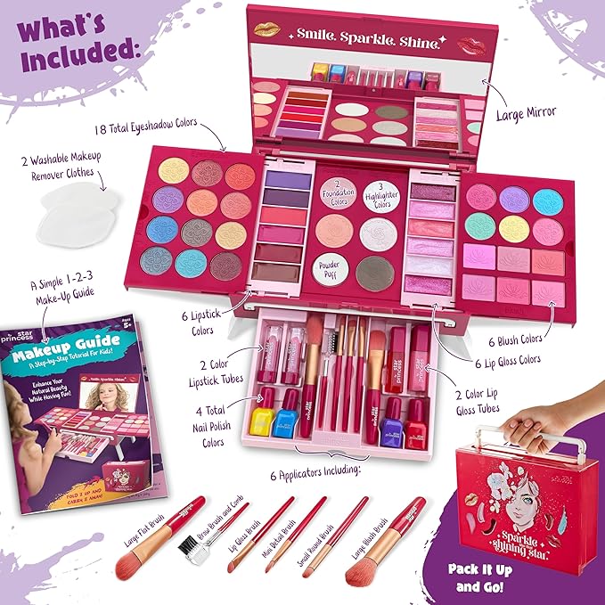 Kids Makeup Kit for Girls - Girl Toys Non-Toxic Real Washable Make Up Set for Little Girls - Pretend Play Toy Birthday Gift Idea for Girl Ages 3, 4, 5, 6, 7, 8, 9, 10 Year Old