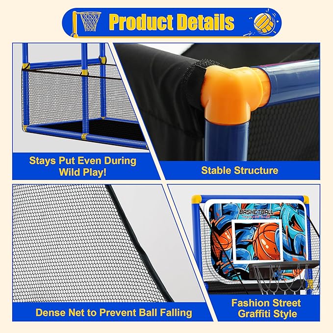 Adjustable Basketball Hoop for Kids Toddler Ages 3-8, Side-Mount & Top-Mount, Indoor Outdoor Carnival Games Competitions, Gift Boys & Girls Beg for, Rain or Shine, The Game Never Stops