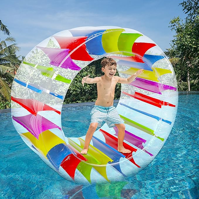Zcaukya 65"/47" Giant Inflatable Wheel Roller, Colorful Water Rolling Wheel Float for Kids Summer Swimming Pool Parties, Rolling on The Lawn, Indoor Outdoor Fun Toys for Games Supplies