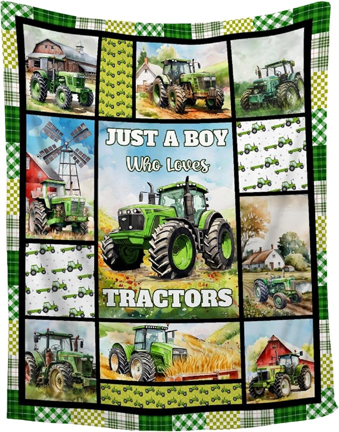 Tractor Blanket Farm Harvester Blankets,Just A Boy Who Loves Tractors Flannel Blanket Gifts for Girls Boys,Soft Warm Lightweight Blanket for Room Decor,30"x40"for Toddler/Pets