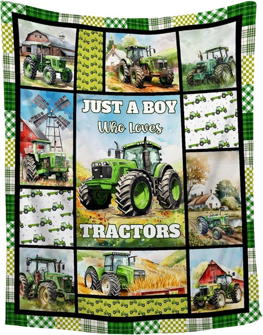 Tractor Blanket Farm Harvester Blankets,Just A Boy Who Loves Tractors Flannel Blanket Gifts for Girls Boys,Soft Warm Lightweight Blanket for Room Decor, 50"x60"for Teens