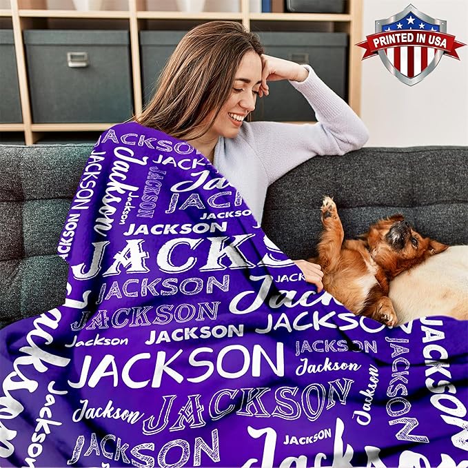 Ship Next Day, Personalized Baby Blanket with Name - Printed in USA, Custom Name Blanket for Boys Girls Kids, Customized Flannel Blankets Gifts for Teen Shower Toddlers Christmas Brithday