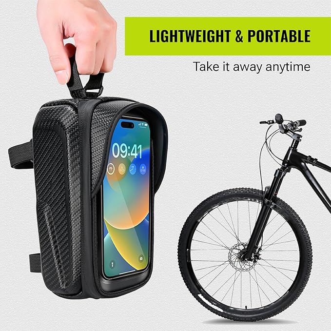 Waterproof Bike Bag Phone Front Frame Bag, Bicycle Accessories Pouch, EVA Bike Phone Holder Top Tube Bag Handlebar Bags, with 2 Reflective Tapes, Compatible Phones Under 7''