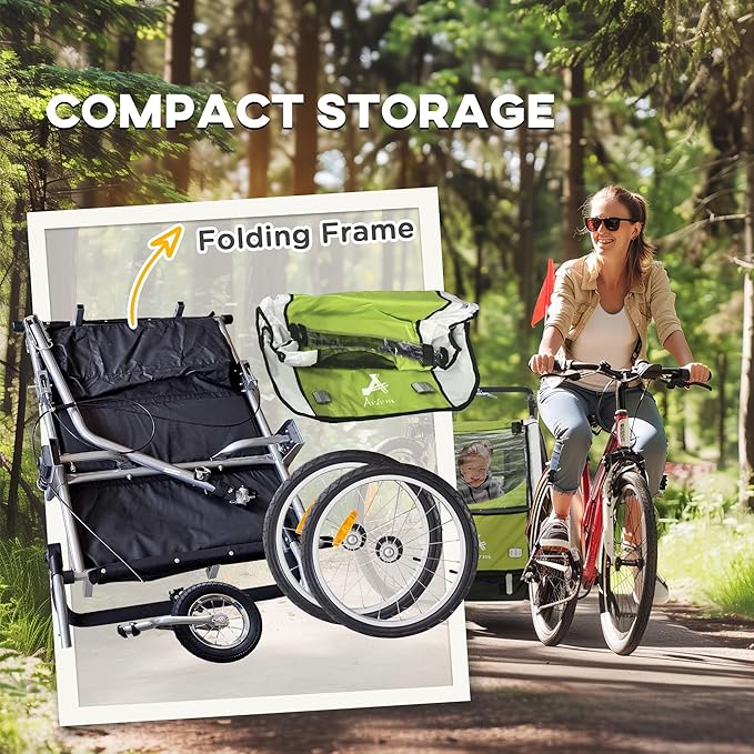 Aosom Elite 360 Swivel Bike Trailer for Kids Double Child Two-Wheel Bicycle Cargo Trailer with 2 Security Harnesses