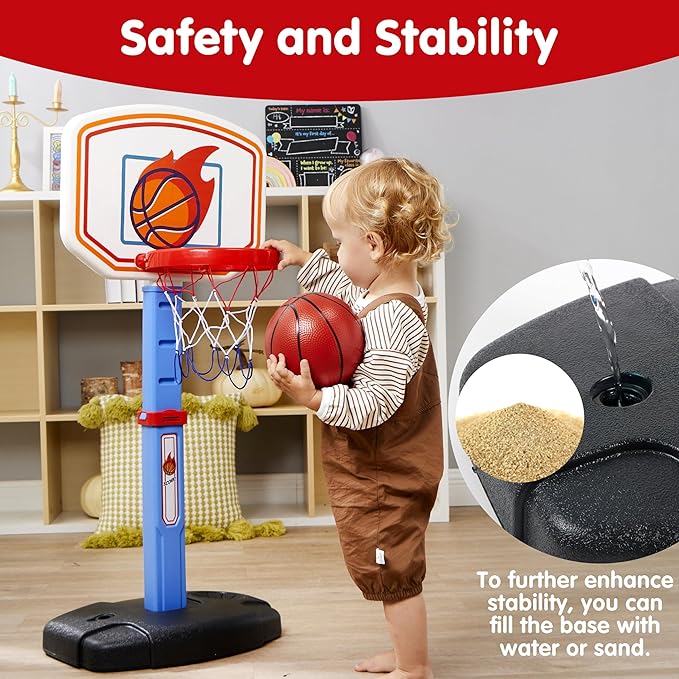 JOYIN Toddler Basketball Hoop Indoor, Adjustable Basketball Goal for Kids with 4 Balls, Game Toys for Playroom Pool Outdoor, Birthday Gift for Baby Boys Girls Age 1 2 3 4 - Air Pump Included