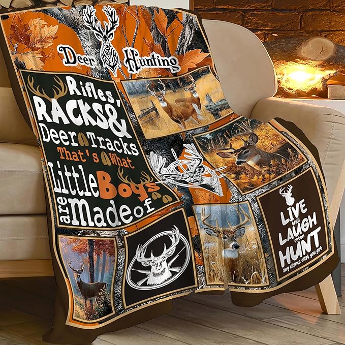 Deer Throw Blanket Deer Elk Stuff Hunting Gifts for Kids Girls Boys Adults Women Men Soft Cozy Warm Plush Fluffy Fuzzy Fleece Blanket Decor 50''X60''