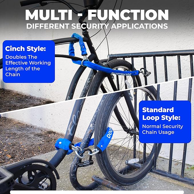 8mm Security Chain Lock Set (3', 6' or 10') Heavy Duty, Cinch Style, Weatherproof, Hardened Carbon Steel, Includes Compact U-Lock 6ft