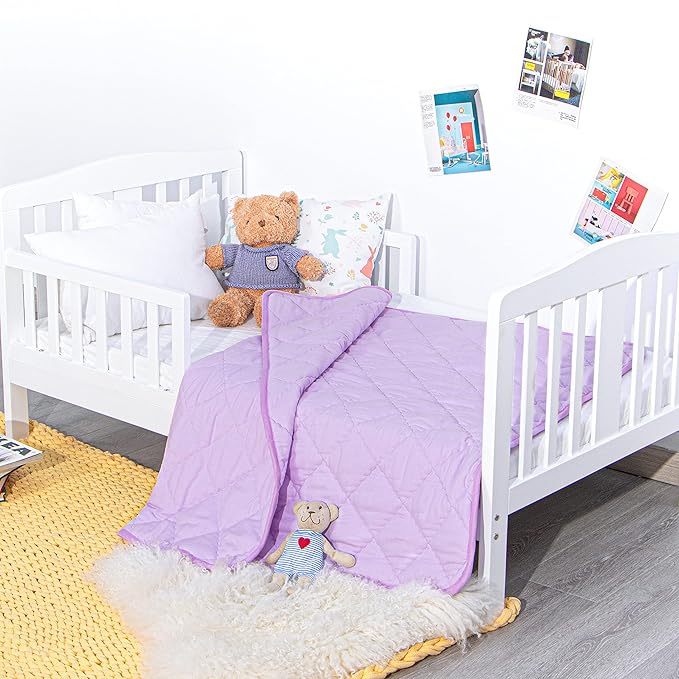 NTBAY Down Alternative Toddler Comforter, Lightweight and Warm Solid Color Baby Crib Quilted Blanket, 39x47 inches, Light Purple