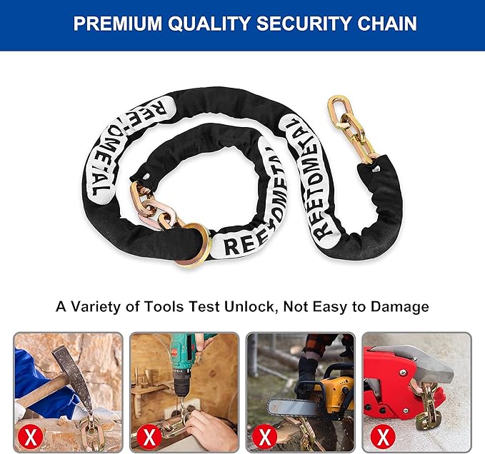 Heavy Duty Security Chain, 6 Foot x 3/8" Thick Hardened Steel Cut Proof Anti-Theft Lock Chain for Motorcycles, Bicycles, ATVs, Trailers, Containers