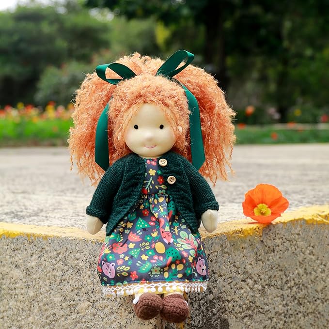 BlissfulPixie Handmade Waldorf Hanne 12" Soft Girl Rag Doll with Cute Stuffed Plush, Ideal First Doll for Babies & Toddlers