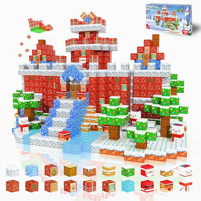 150PCS Magnetic Building Blocks Christmas Set, Advent Calendar 2025, Magnet Toys for Kids, STEM Construction Toy for Kids Ages 3+, Creative Magnetic Cubes Toy with Santa, for Boys & Girls