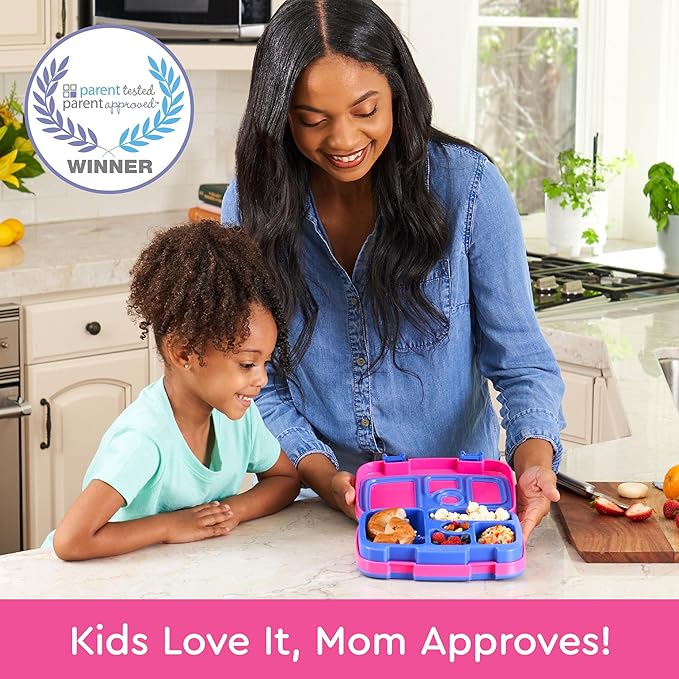 Bentgo Kids Bento-Style 5-Compartment Leak-Proof Lunch Box - Ideal Portion Sizes for Ages 3 to 7 - Durable, Drop-Proof, Dishwasher Safe, PFAS & BPA-Free & Made with Food-Safe Materials (Fuchsia)
