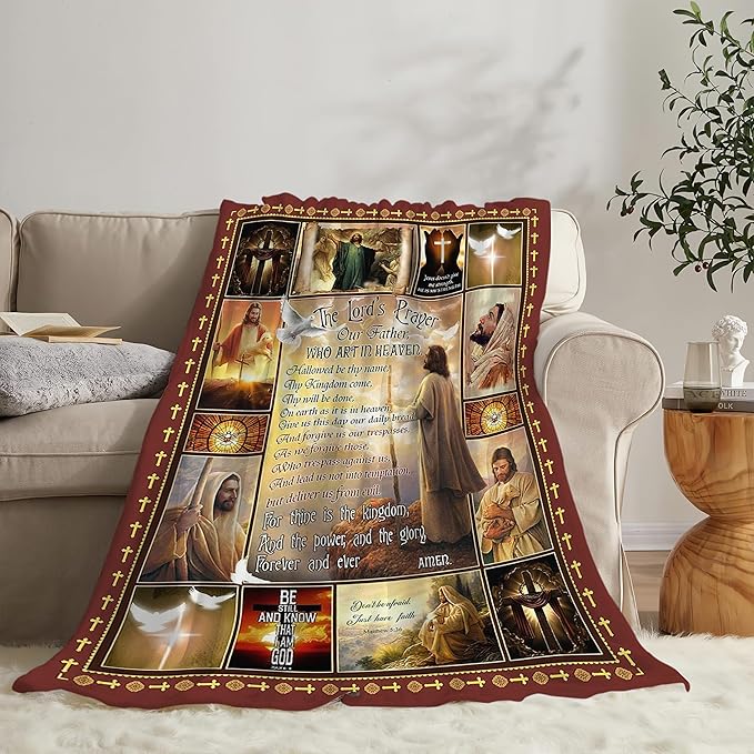 Christian Blanket Inspirational Scripture Religious Spiritual Jesus Prayer Faith Throw Blanket Catholic Gifts for Adults Women Men Super Soft Cozy Plush Fluffy Fuzzy Fleece Blanket Decor 60''X80''