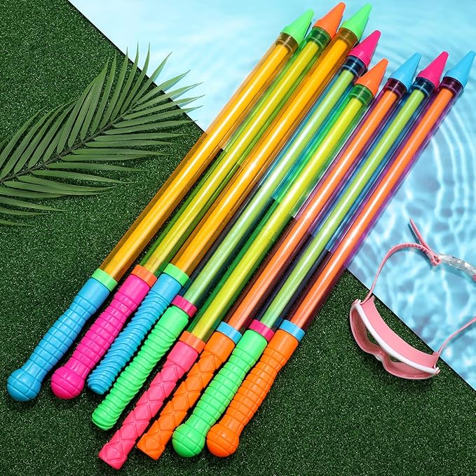 Wettarn 48 Pcs Crayon Water Guns Bulk 25" Long Range Water Tube Squirters Big Water Shooters Water Suction Gun Beach and Pool Toys for Summer Pool Party Water Game Boys Girls Adults