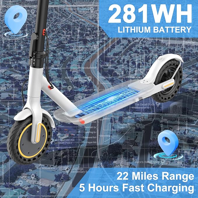E Scooter for Adults 19-22 MPH 350/500W Motor 281/441Wh Battery,8.5"/10" Tires,Motorized Scooter Up to 22 Miles Range, Foldable Scooter with Double Shock Absorption/Bearing 265 LBS/APP Control