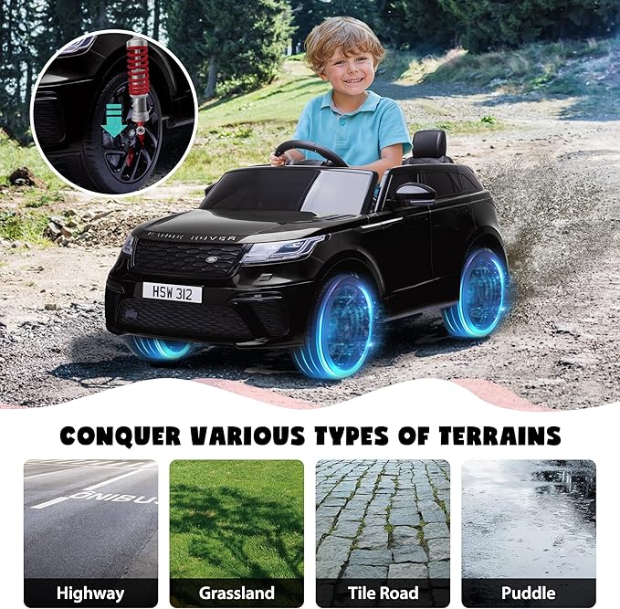 TOBBI Licensed Land Rover VELAR Ride On Toy Car for Toddler,12V 7AH Electric Car for Kids Ages 3-8 to Drive w/Remote Control, Music, Spring Suspension