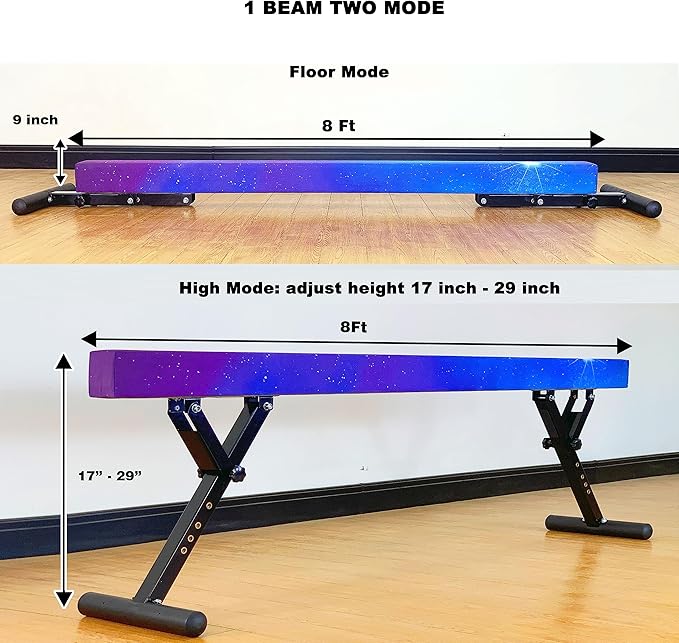 Adjustable Balance Beam 8 ft Gymnastic Beam Adjustable Height for Kids and Teenage of All Gymnastic Levels, Gymnastic Training Beam Gymnastic Equipment for Athlete Home and Gym Club Use