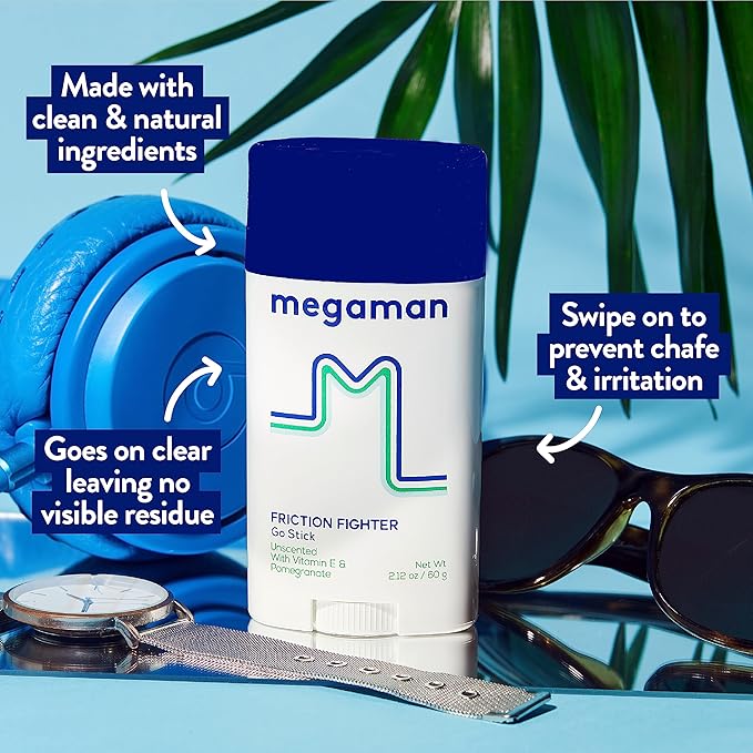 Megaman Friction Fighter Go Anti-Chafe Stick | Prevents skin chafe & irritation | Thighs, arms, & more | 2.12 oz