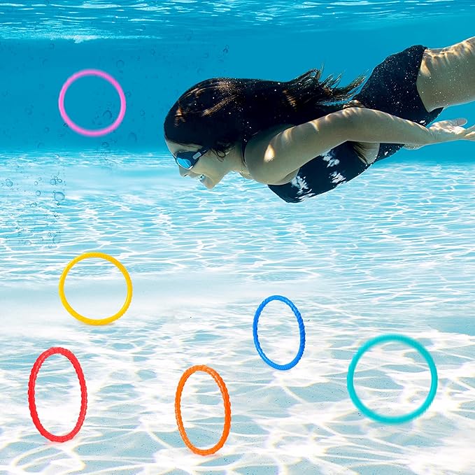 JOYIN Dive Circles Pool Toys, 8 Pcs Colorful Pool Rings for Kids, Underwater Training Swimming Diving Toy for Kids Gifts Summer Swim Water Fun Games