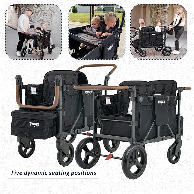 Keenz XC+ EVO - Luxury Comfort Stroller Wagon | Foldable 4 Passenger with Adjustable Canopy | Black