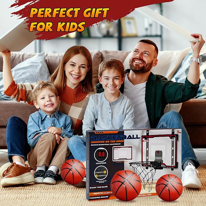 HopeRock Indoor Basketball Hoop Toys for Kids, Adjustable Height Basketball Hoop Over The Door, Mini Hoops with Scoreboard, Basketball Toys Christmas Birthday Gifts for Boys