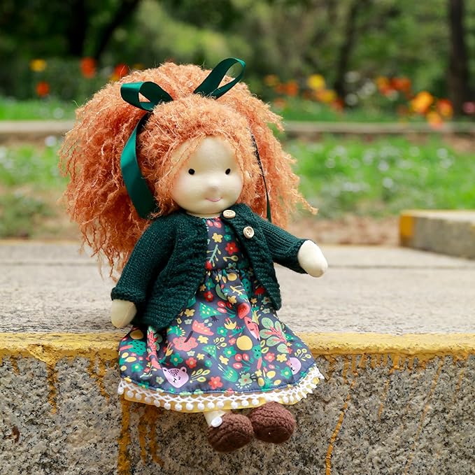 BlissfulPixie Handmade Waldorf Hanne 12" Soft Girl Rag Doll with Cute Stuffed Plush, Ideal First Doll for Babies & Toddlers