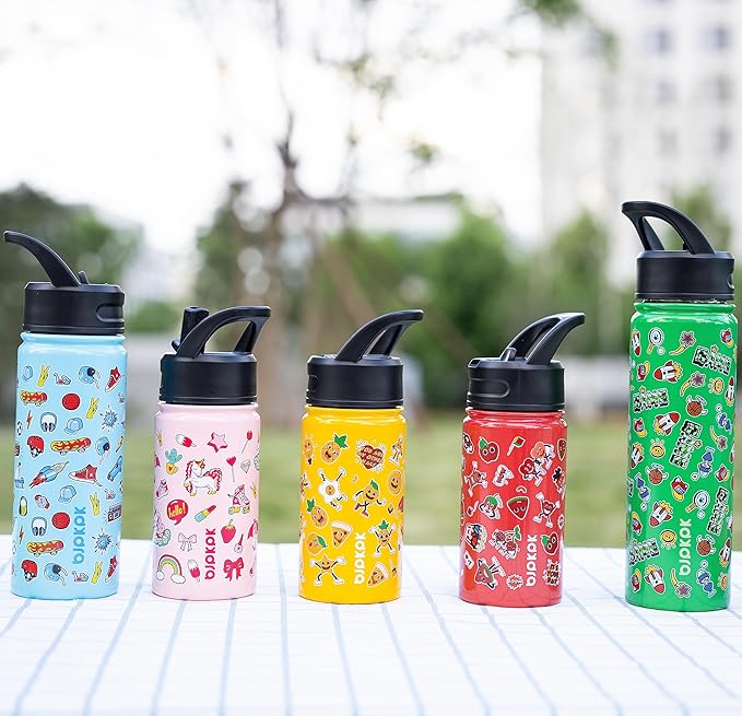 BJPKPK Insulated Water Bottle with Straw Lid, 22 oz Stainless Steel Metal Water Bottles, Reusable Leak Proof BPA Free Water Bottles, Cups, Thermo, Passionate-Red