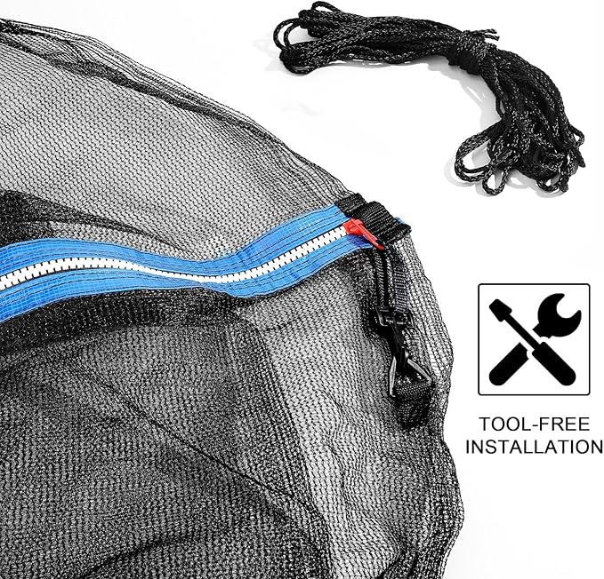 Trampoline Net Replacement Trampoline Safety Round Frame Enclosure Weather Resistant Breathable Net with Double Headed Zippers