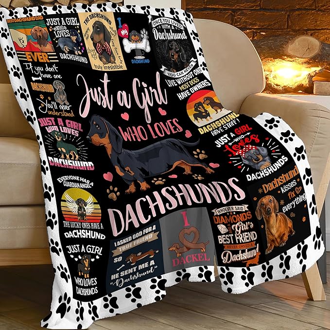 Dachshund Blanket Just A Girl Who Loves Dachshunds Weiner Dog Throw Blanket Gifts for Kids Girls Boys Adults Women Men Super Soft Cozy Plush Fluffy Fuzzy Fleece Blanket Decor 60''X80''