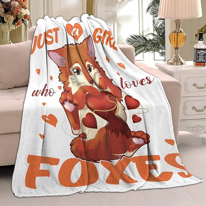 Fox Blanket Just Girl Loves Fox Soft Blankets and Throws Flannel Cozy Lightweight Receiving Blanket Perfect for Bed Sofa Couch-40 x30 Extra Small for Toddler Girls