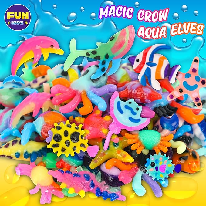 Ocean Magic Water Elves Toys Kit, FunKidz Aqua Squishy Craft Kit for Kids 25 Bright Ocean Colors Gel 16 Ocan Creature Molds Great Birthday Gift for Boys Girls Summer Activities