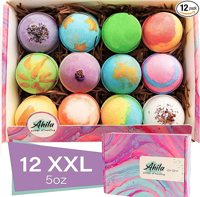 12 XXL Bubbly Organic Bath Bombs Gift Set for Women Men and Kids Designed in Canada Long Lasting Floaters Relaxing Aromatherapy Rich in Pure Essential Oils Healing Properties