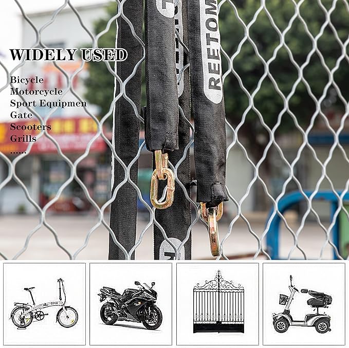 Heavy Duty Security Chain, Longer 10 Foot x 3/8" Thick Cut Resistant Hardened Steel Anti-Theft Lock Chain for Motorcycles, Bikes, ATVs, Trailers, Containers, etc.