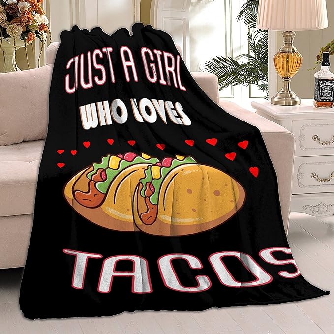 Just Girl Who Loves Tacos Blanket Soft Blankets and Throws Flannel Cozy Lightweight Quilt Gift Perfect for Bed Sofa Couch-60 x50 Medium for Teen