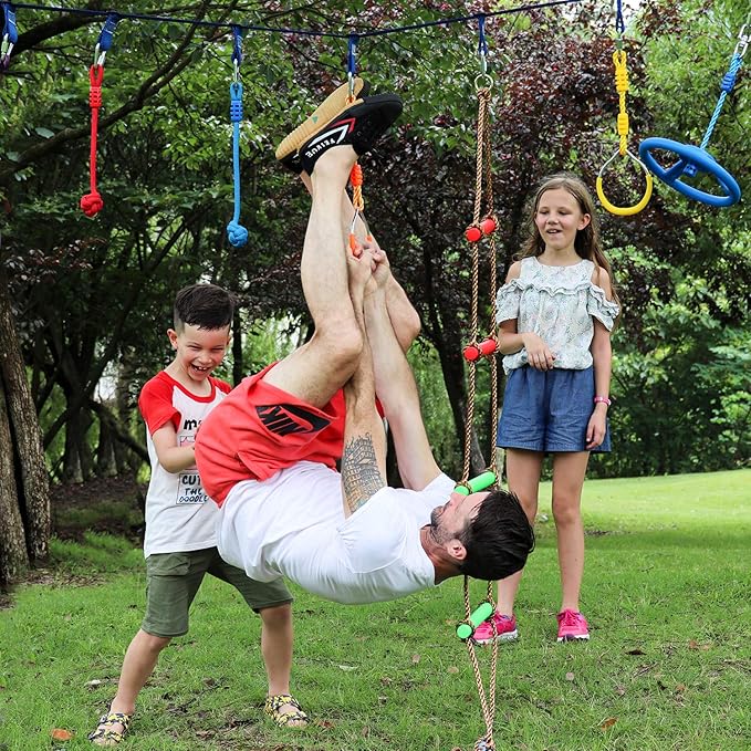 Rainbow Craft 7-Pack Colorful Ninja Rings - Gymnastic Ring, Swing Bar Ring, Monkey Rings for Backyard Ninja Warrior Obstacle Slackline Kits